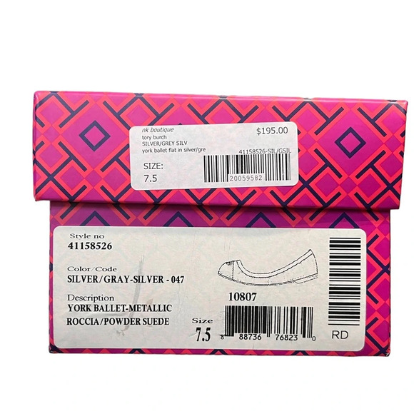 NIB TORY BURCH York Metallic Roccia Powder Suede Ballet Flat Silve… - Picture 8 of 9